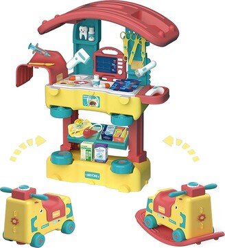 GAOMON 3 in 1 Doctor Kit for Kids，Pretend Doctor Playset with Rocking Horse, Scooter Mode - 29x30