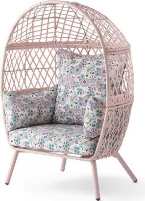 Perdix Chio LLC Kid's Outdoor Wicker Stationary Egg Chair with Cream Cushions