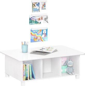 RiverRidge White Kids 6 Cubby Storage Activity Table with a 3-Pack Magnetic Art Bar