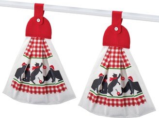 Collections Etc Holiday Cat Checkered Border Hanging Towels - Set of 2