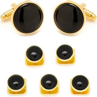 Men's Gold-tone and Onyx 5 Cufflinks and Stud Set, 7 Piece Set