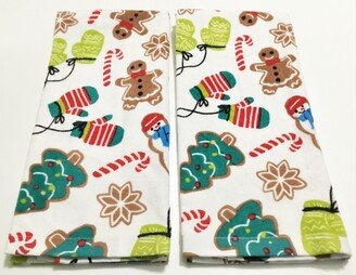 Gingerbread & Candy Canes Set Of 2 Plush Cotton Kitchen Towels, Dish Towel, Tea Hand Decor, Christmas Towel