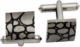 Men's Square Black Enamel Pebble Cuff Links in Titanium