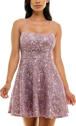 Juniors' Sequined Lace Fit & Flare Dress