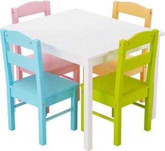 5 Pieces Kids Wood Table & Chair Set for 2-6 Years Colorful