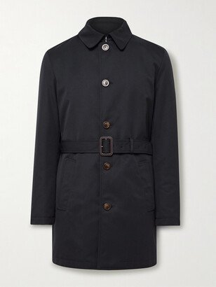 Leather-Trimmed Belted Padded Twill Trench Coat