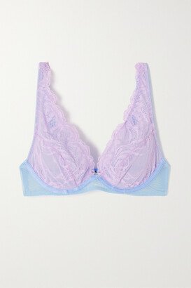 Aerin Tulle-trimmed Stretch Recycled-lace And Tulle Underwired Bra - Purple