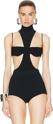 Cut Out Mock Neck Bodysuit in Black