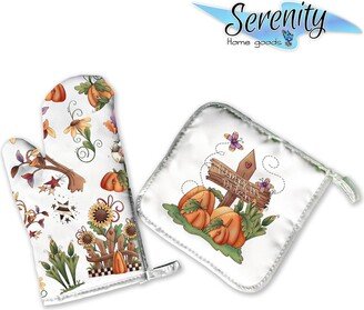 Decorative Kitchen Hot Plate Pot Holder Oven Mitt Set | Pumpkin Patch Fall Butterfly Corn