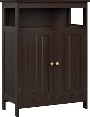 Wooden Bathroom Floor Cabinet with Adjustable Shelves Espresso