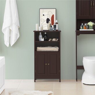 5-Tier Wooden Bathroom Floor Cabinet with Adjustable Shelf