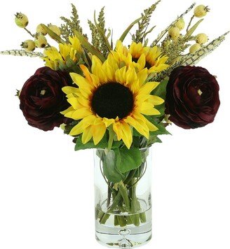Creative Displays Sunflower And Ranunculus Fall Arrangement In A Glass Vase