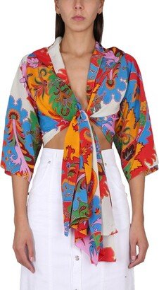 Floral Printed V-Neck Wrap Blouse