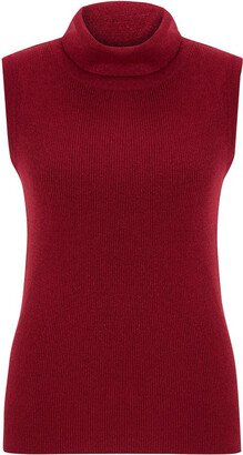 Peraluna Roll Neck Sleeveless Knitwear Sparkle Blouse - Red