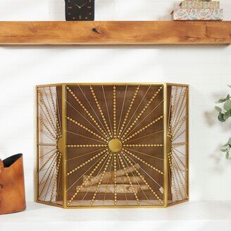 Studio 350 The Novogratz Gold Metal Foldable 3 Panel Starburst Fireplace Screen with Bead Inspired Rays