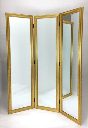 Full Size Dressing Screen with 3 Panel Resin Frame and Mirrors, Gold
