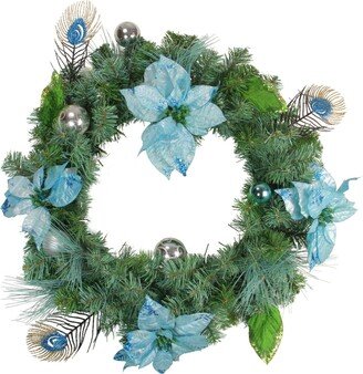 Northlight Peacock Poinsettia Artificial Christmas Wreath-Unlit