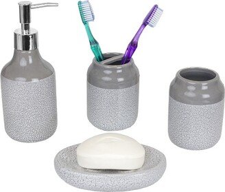 Crackle 4 Piece Ceramic Bath Accessory Set, Grey