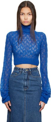 JUNEYEN Blue Hollow Out Turtleneck