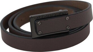 Costume National Brown Leather Tactical Logo Screw Buckle Women's Belt