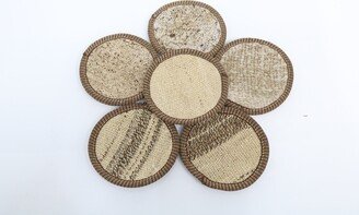 Coffee Cup Pad, Glass Tea Beige Flat Unique Coaster, Woven Natural Rug Gift Hand Crafted