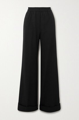 Piped Stretch-wool Straight-leg Pants - Black