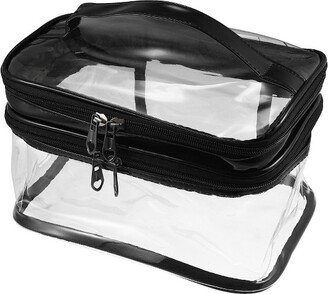 Unique Bargains Double Layer Makeup Bag Cosmetic Travel Bag Case Make Up Organizer Bag Clear Bags for Women 1 Pc Black