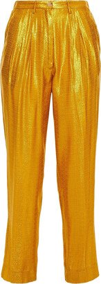 Pleated metallic jacquard tapered pants