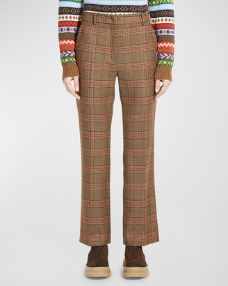 Cropped Straight-Leg Plaid Wool Pants