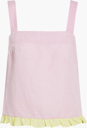 Emelie ruffled linen and organic cotton-blend pajama top