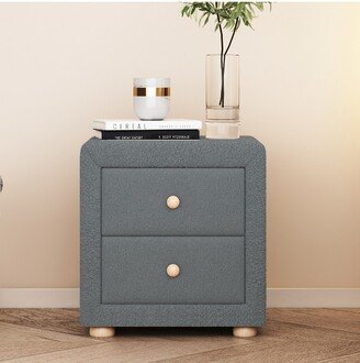 Modern Teddy Fleece Nightstand, Bedside Table with 2 Drawers, Gray