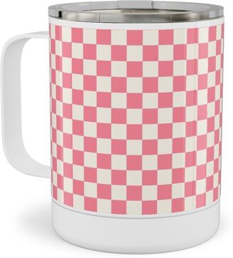 Travel Mugs: Checkered - Pink Stainless Steel Mug, 10Oz, Pink