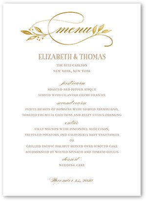 Wedding Menu Cards: Classic Herald Wedding Menu, Yellow, 5X7 Flat Menu, Standard Smooth Cardstock, Square