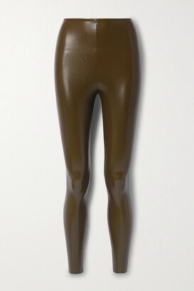 Faux Stretch-leather Leggings - Green