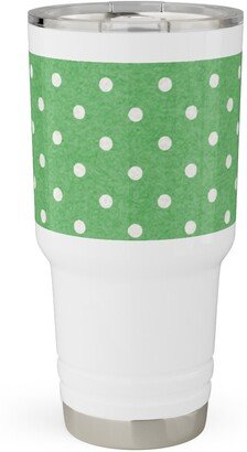 Travel Mugs: Mottled Xmas Polkadots - Green Travel Tumbler, 30Oz, Green