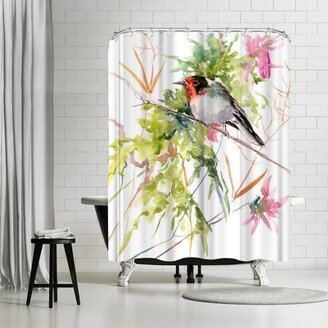 71 x 74 Shower Curtain, Bird And Flowers by Suren Nersisyan