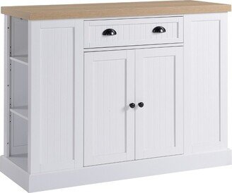 HOMCOM Fluted-Style Wooden Kitchen Island, Storage Cabinet w/ Drawer, Open Shelving, and Interior Shelving for Dining Room, White