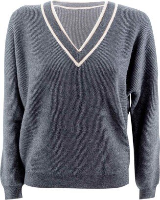 Ribbed V-neck Jumper-AG