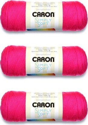 Simply Soft Neon Pink Yarn - 3 Pack of 170g/6oz - Acrylic - 4 Medium (Worsted) - 315 Yards - Knitting/Crochet