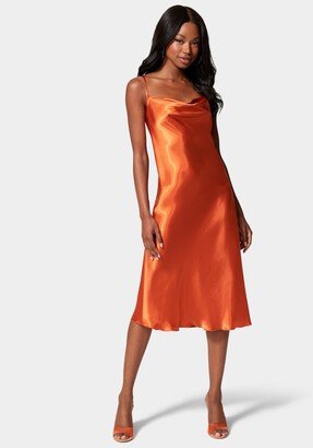 Satin Cowl Neck Slip Midi Dress-AA