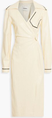 Berna embroidered vegan leather midi wrap dress