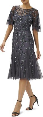 Womens Embellished Midi Cocktail and Party Dress