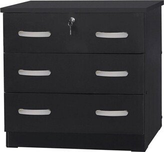 Cindy Wooden 3 Drawer Chest Bedroom Dresser in Black