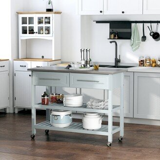 HOMCOM Kitchen Island Stainless Steel Top Rolling Utility Cart with Drawers, Shelves - Grey