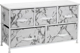 5-Drawer Storage Chest Dresser - White Frame, White Marble