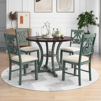 TOSWIN Retro 5-Piece Round Dining Table Set with Exquisite Hollow Chair Back-AA