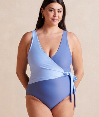 The Long Torso Perfect Wrap One Piece - Sky & Blue Mountain