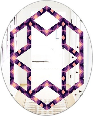 Designart 'Retro Circular Purple and Yellow Pattern' Printed Modern Round or Oval Wall Mirror - Hexagon Star