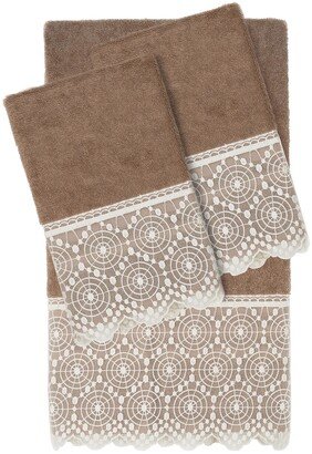 100% Turkish Cotton Arian 3-Piece Cream Lace Embellished Towel Set-AF