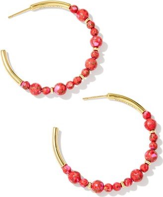 Jovie Gold Beaded Hoop Earrings in Bronze Veined Red and Fuchsia Magnesite